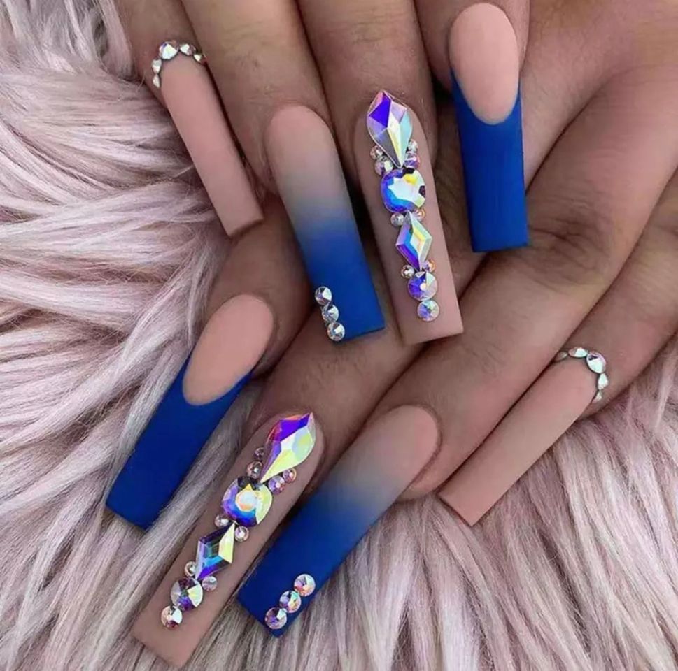 Moda Uñas Azules Diamantes