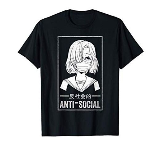 Funny Anti Social Japanese Text Aesthetic Vaporwave Anime Camiseta