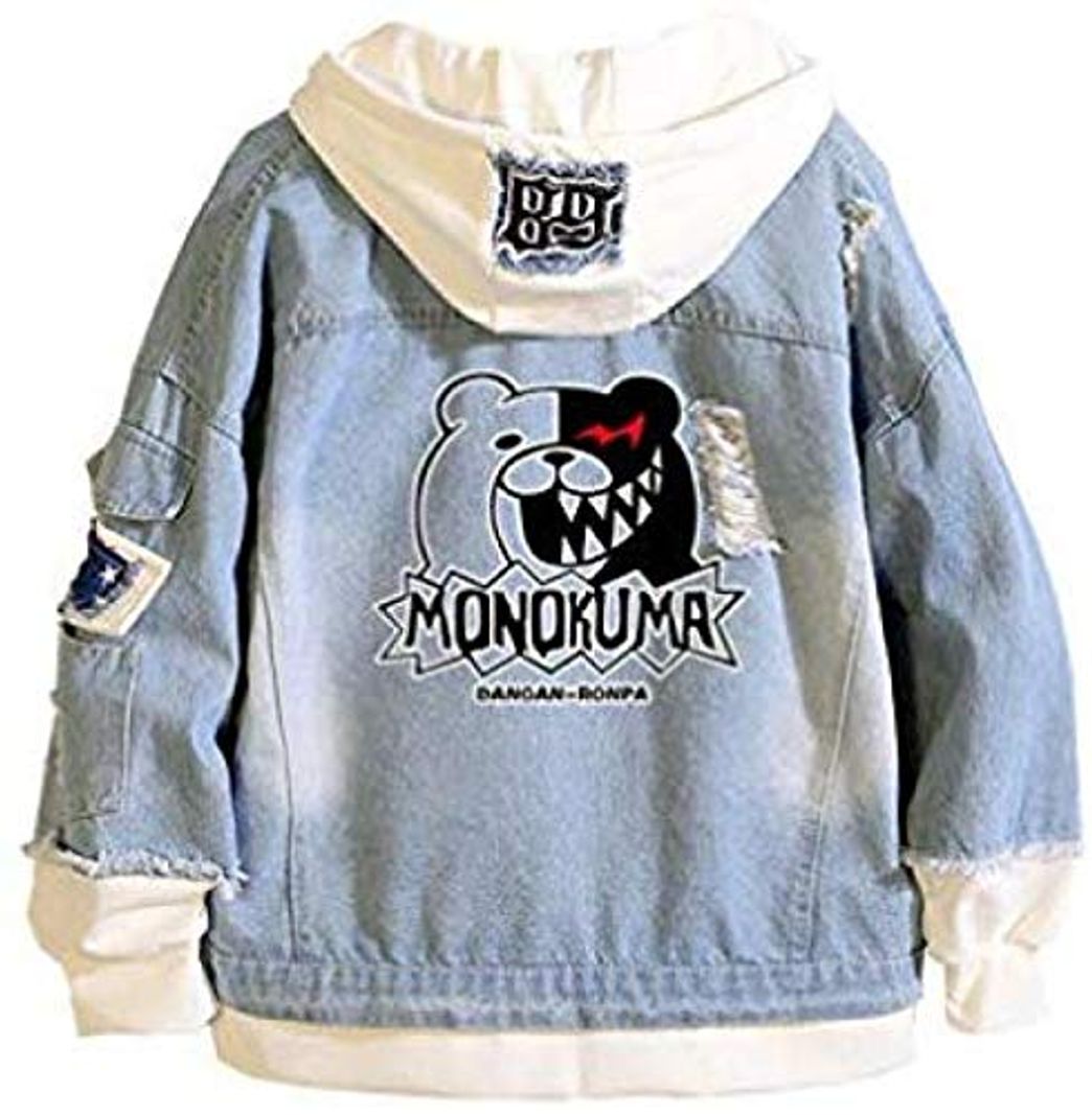 Bkckzzz Danganronpa Monokuma Anime Personalizado Edgy Art Denim Chaqueta con Capucha Adulto Cosplay Sudadera con Capucha Jeans Coat @ L_Blue_1