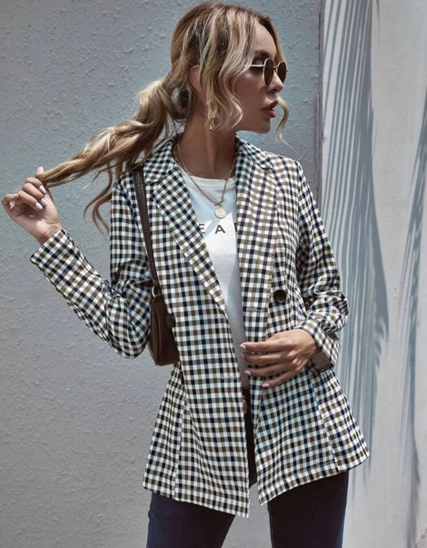 Moda Plaid Lapel Neck Double Button Blazer | SHEIN USA