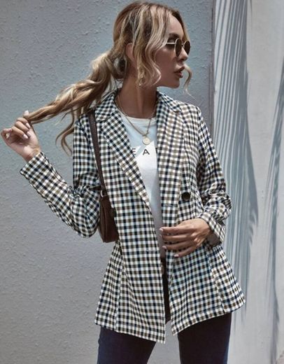 Plaid Lapel Neck Double Button Blazer | SHEIN USA