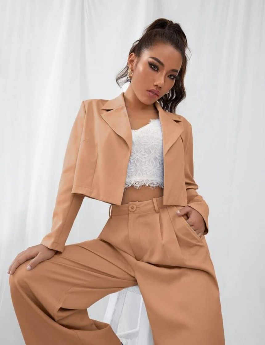 Moda Lapel Collar Solid Crop Blazer | SHEIN USA