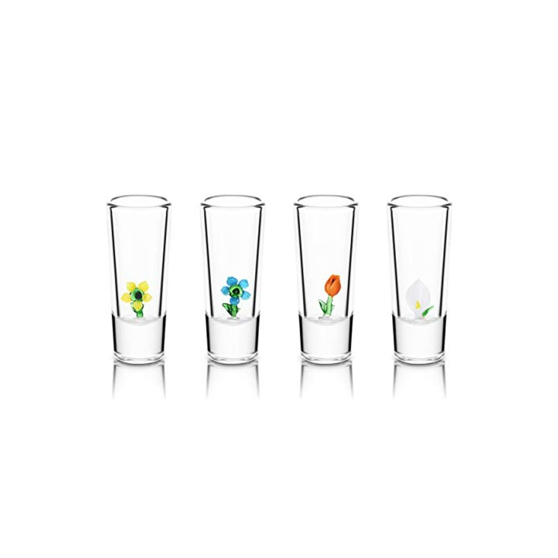 Productos Vasos de chupito de tequila colección de flores IOC Puebla 4 unidades con figuritas de flores Complemento para Tiki Toss juegos de ruleta Bebe tu patrón Don Julio Baruzzo 50 vasos de chupito