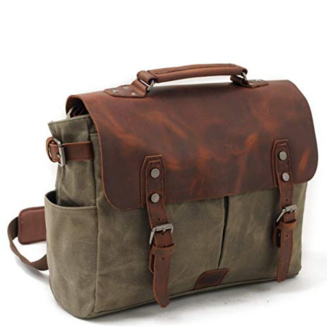 Fashion Messenger Bolso Vintage Canvas para Hombres y Mujeres de Cuero Reales 15"MacBook