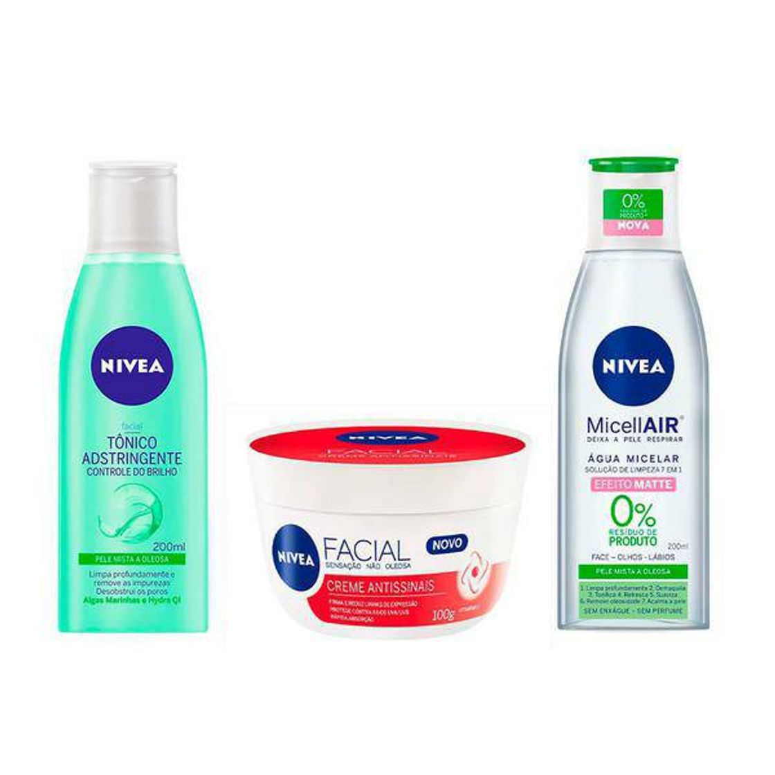 Moda Nivea Limpeza Facial Kit Tônico + Água Micelar + Creme Antis