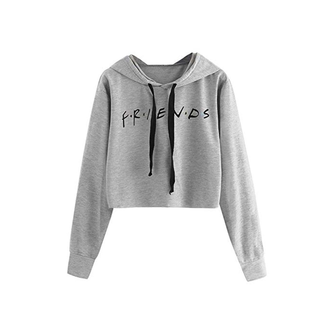 Moda Sudadera Corta Mujer Tumblir Friends Imprimir Crop Top con Capucha Pullover Hip Hop Hoodie Camiseta Blusa Tops Suéter Otoño Invierno Casual