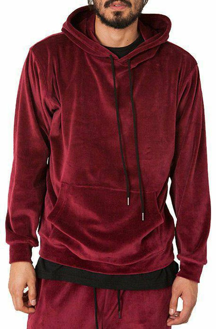 Moda The velour velvet hoodie in burgundy