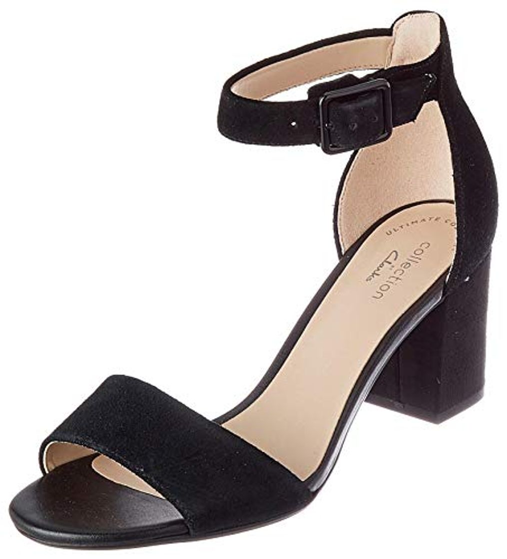 Fashion Clarks Deva Mae, Zapatos con Tacon y Correa de Tobillo Mujer, Negro