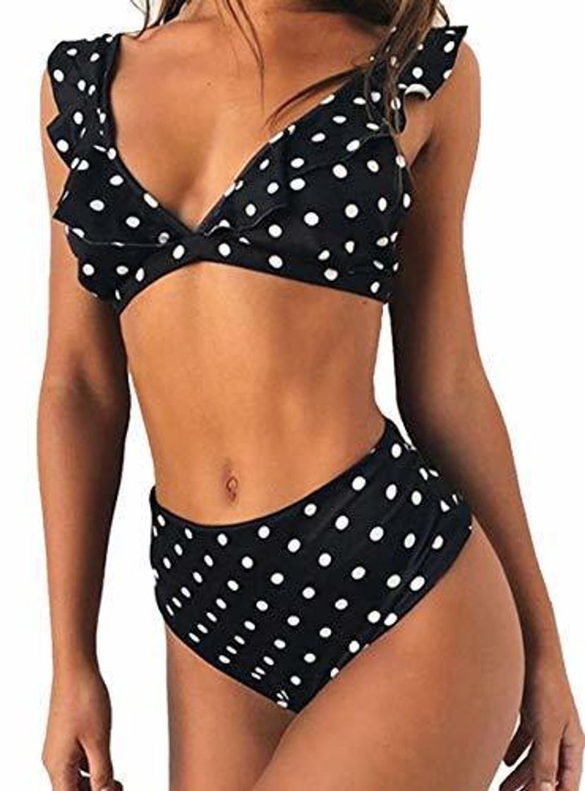 Social JFan Mujer Traje de Baño Bikini Punto de Onda Ruffle Conjunto de