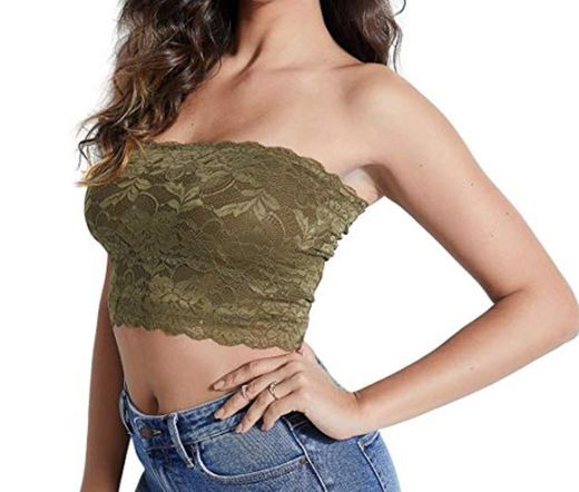 GUESS Womens Nola Lace Overlay Cropped Tube Top Green M