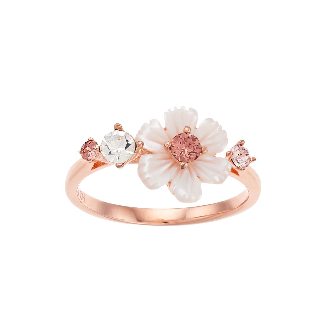Social Brilliance Mother of Pearl Flower Ring With Swarovski Crysta