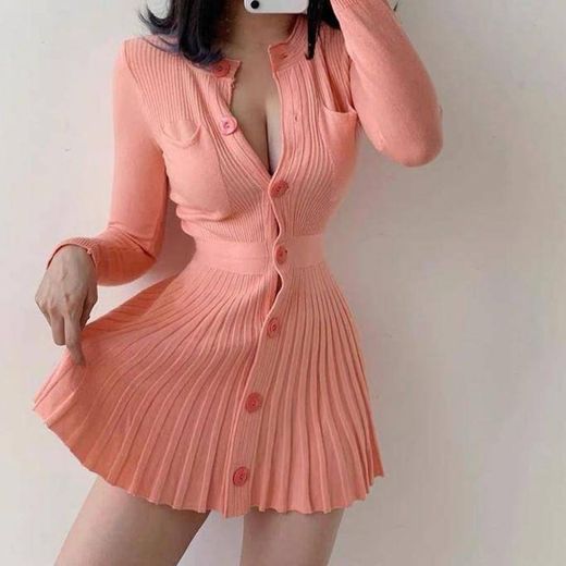 Mini vestido de punto rosa sexy 