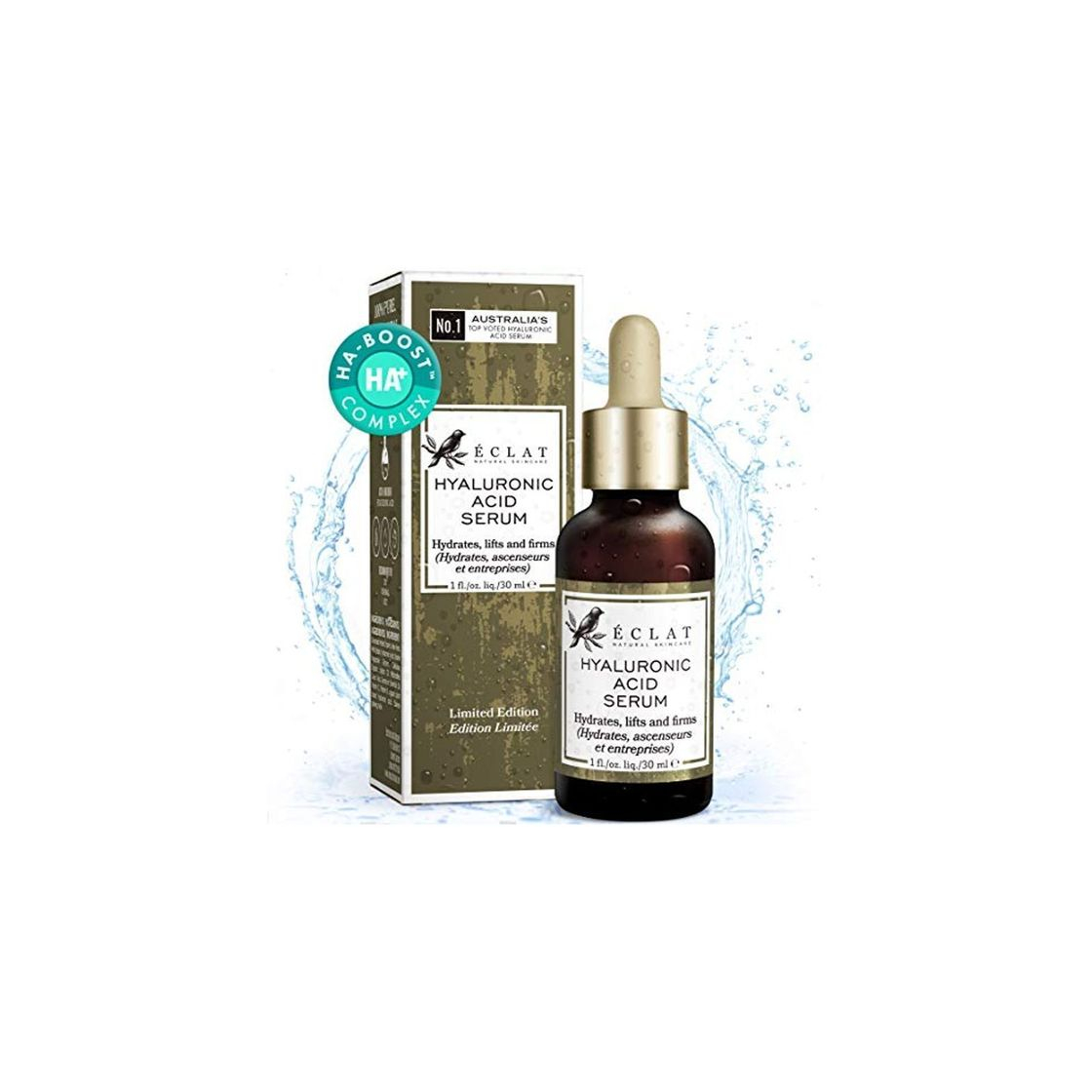 Product Sérum Ácido Hialurónico Eclat – Hidratante de Ácido Hialurónico puro 100% Sérum Antiedad para Eliminar Líneas de Expresión y Arrugas Hidratación Suave y Fácil Absorción Para Rostro y Ojos