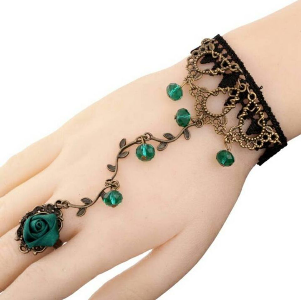 Fashion Yazilind Lolita Green Rose Branch Shape Crystal Metal Black 