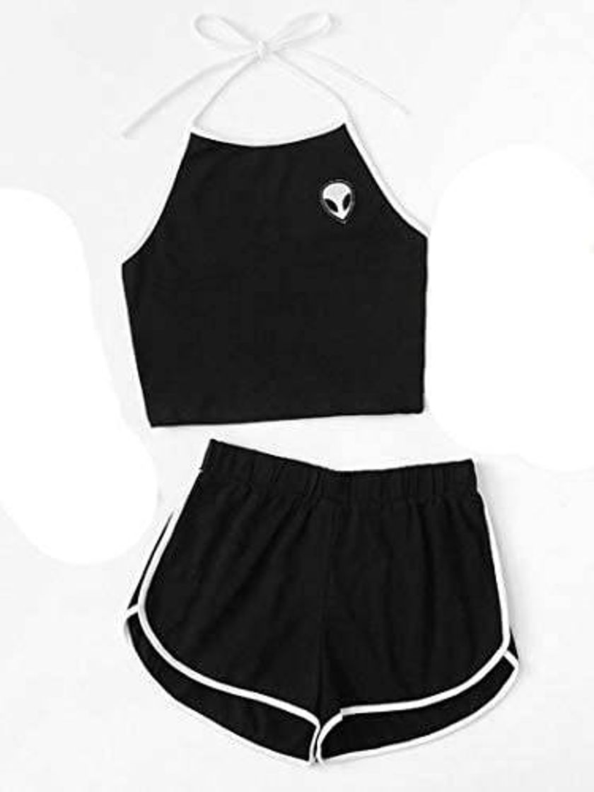 Social Conjunto Cropped e Short Et Alien Ref 01 Cor Preto Estilo Tu