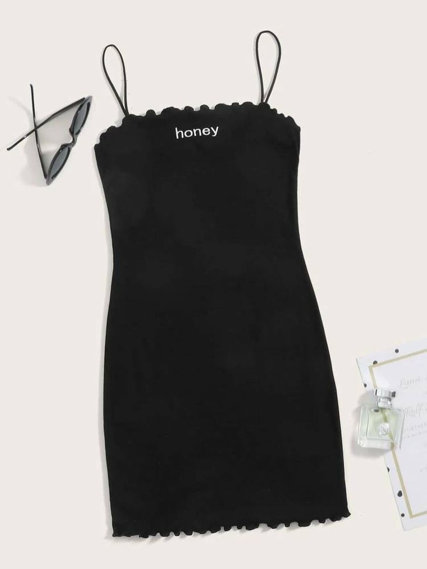 Social SHEIN Preto Bordado Carta Ocasional Vestido

