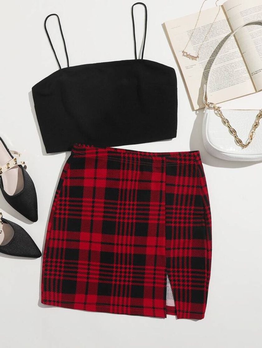 Social Crop Cami Top and Split Hem Skirt Set