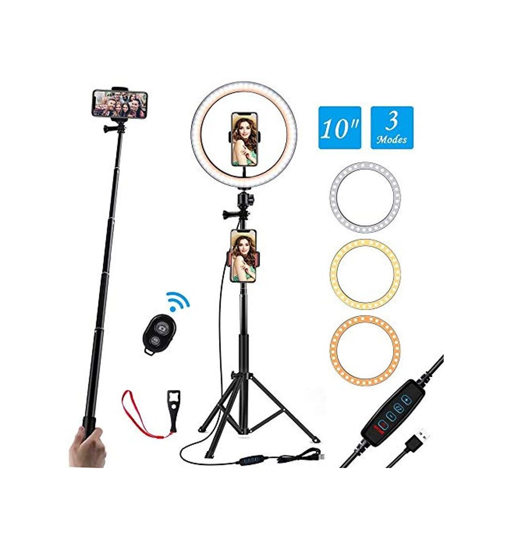 Anillo de Luz LED de 10 Pulgadas, Soporte Triangular y Soporte Doble