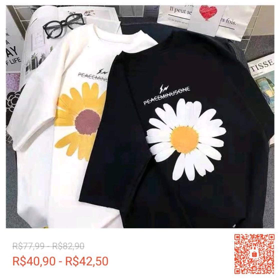 Moda Camiseta / estampada com  flor 