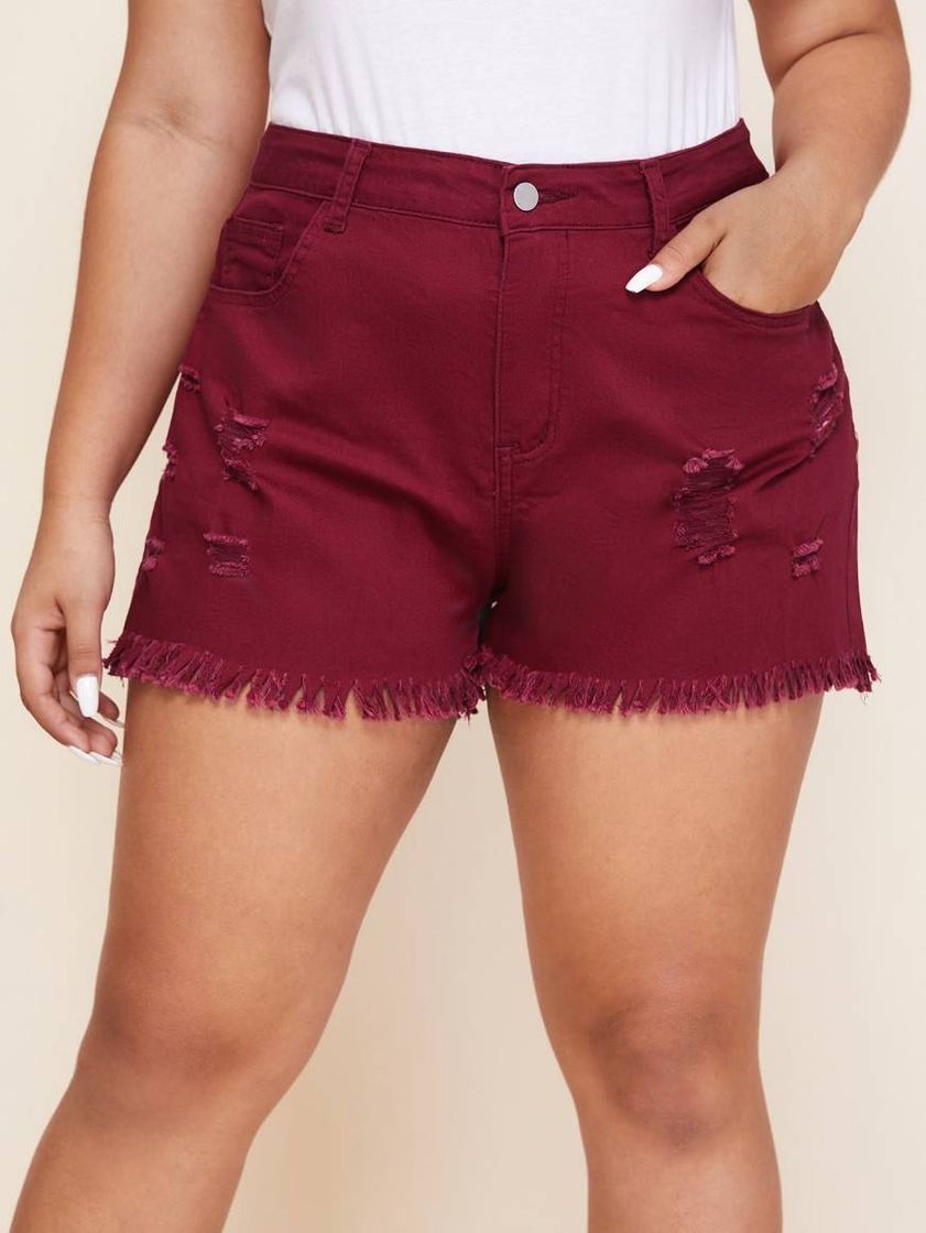 Moda Short jeans borgonha plus size 