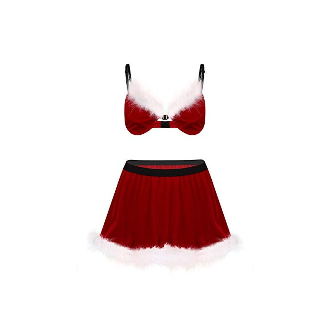 Fashion Agoky Sissy Lencería de Santa para Hombre Conjunto de Ropa Interior Terciopelo con Pluma Cosplay Sujetador con Falda Disfraz Fiesta Navidad Rojo Large