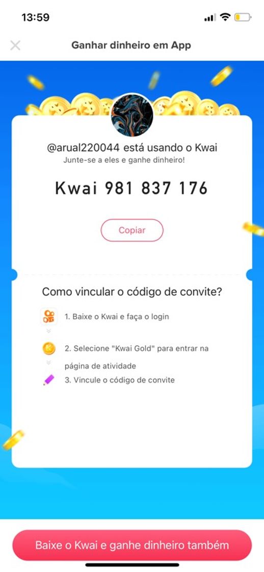 Ganhar dinheiro baixando o app