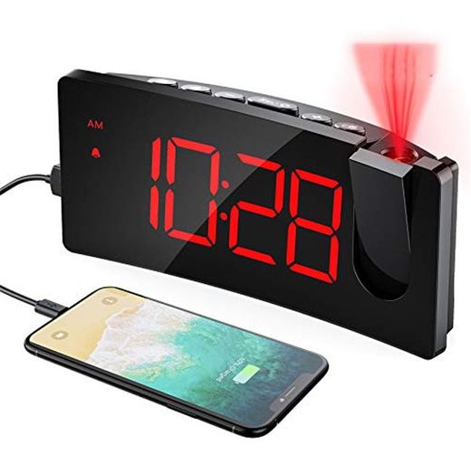 Mpow Reloj Despertador Digital Despertador Proyector con Puerto USB 4 Brillo de