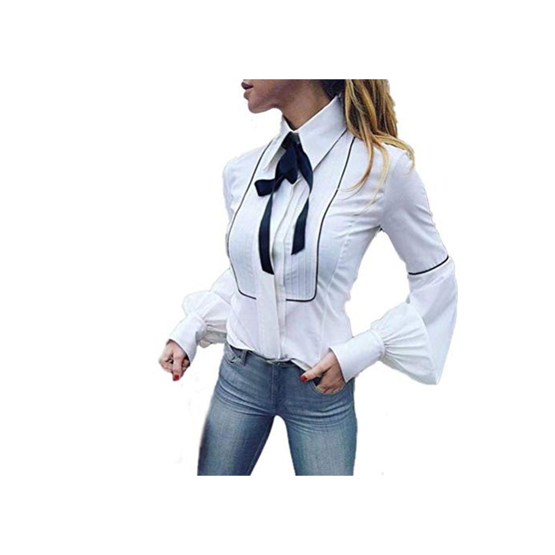 Fashion Office Workshirt Ladies Long Lantern Basic Buttons Blusa De Lazo con Retro