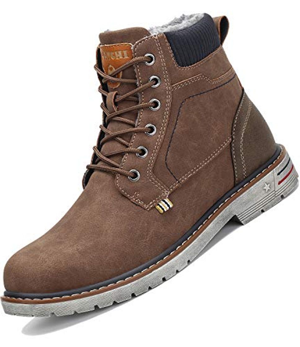 Fashion Botas de Nieve Hombre Antideslizante Invierno Botines Calientes Trekking Aire Libre Zapatos Marrón 43