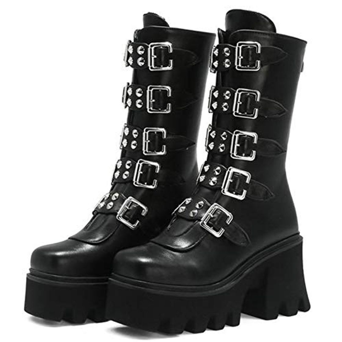 Moda MWbetsy Botas Martin de Plataforma gótica Punk para Mujer Hebilla de cinturón