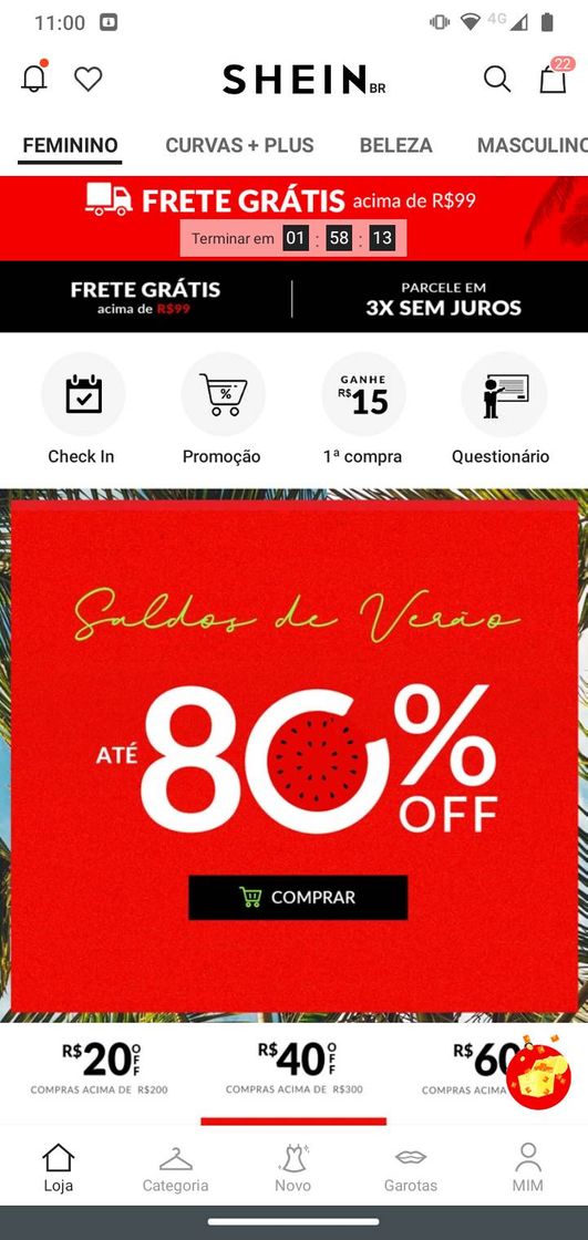 Fashion 80% OFF e frete grátis acima  R$99