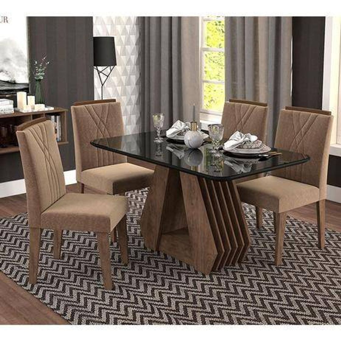 Moda Conjunto de Mesa com 4 Cadeiras para Sala de Jantar 130x80 A