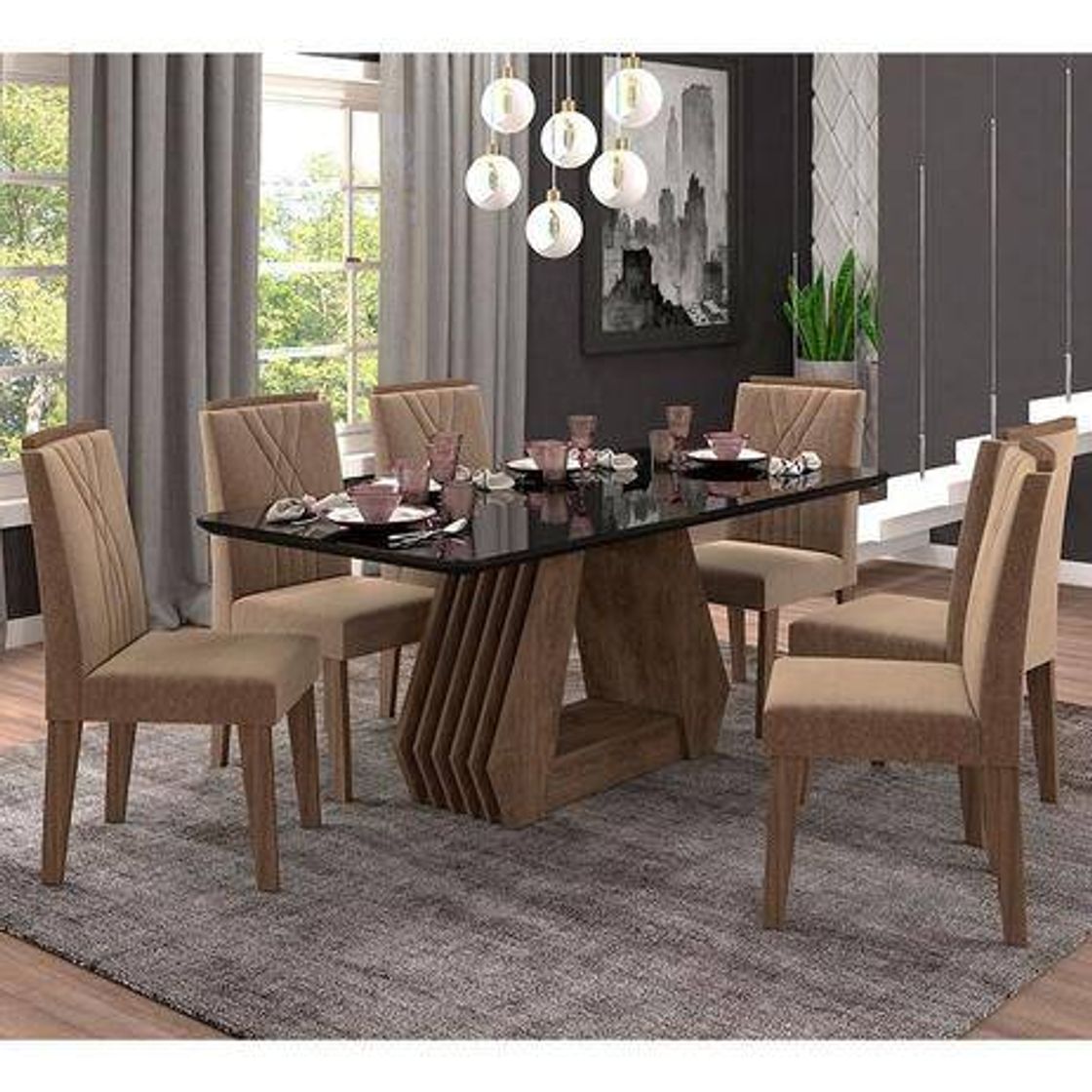 Moda Conjunto de Mesa para Sala de Jantar com 6 Cadeiras 180x90 A