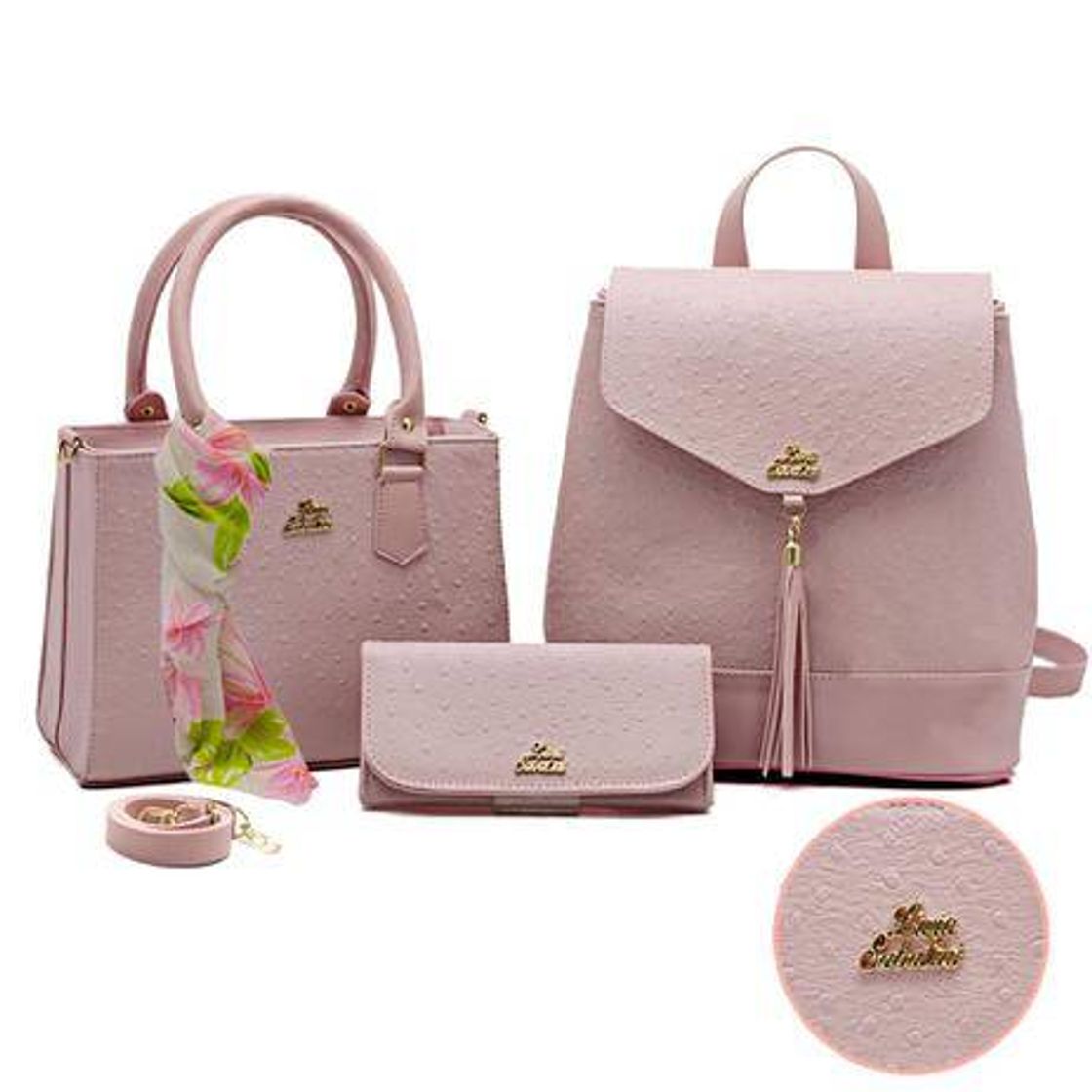 Moda Kit De Bolsa Feminina com lenço + Mochila + Carteira - Livia