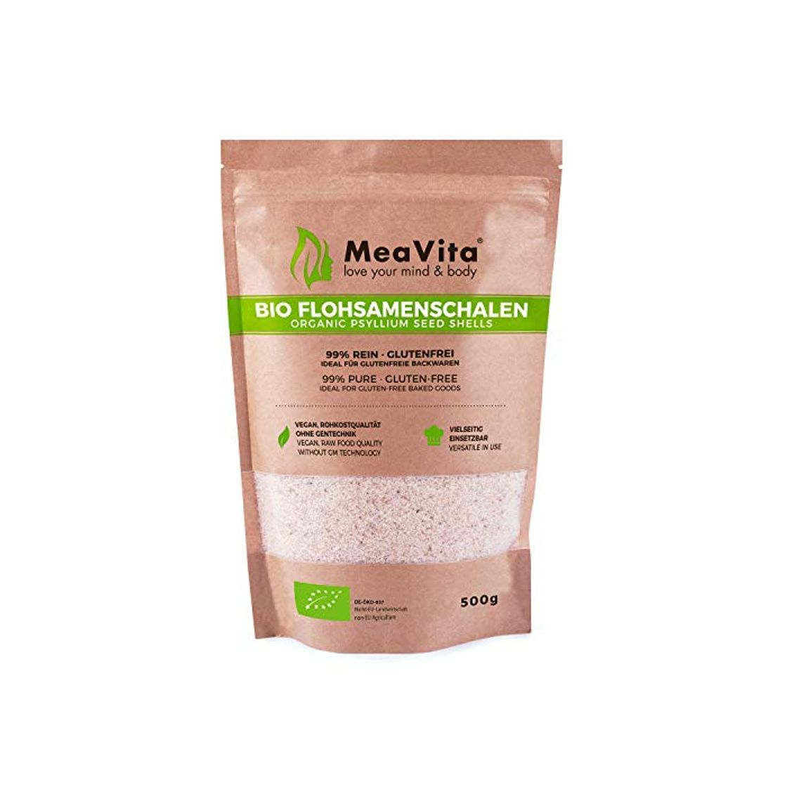 Social Meavita 80306 Cáscara de Psyllium Orgánica Alta En Fibra y Vegana