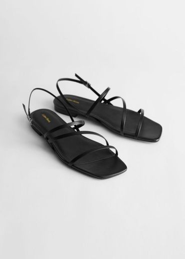 Strappy Leather Slingback Sandals - Black - Flat sandals - & Other
