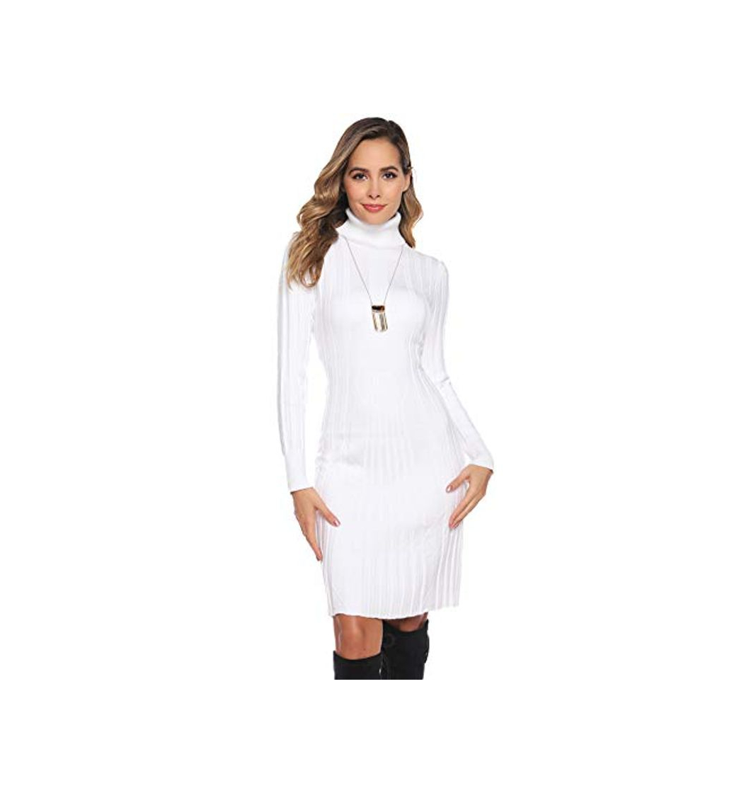 Moda Hawiton Vestido de Punto para Mujer Vestido de Suéter de Cuello Alto de Manga Larga Vestido de Invierno de Punto con Cable Jerseys Largos