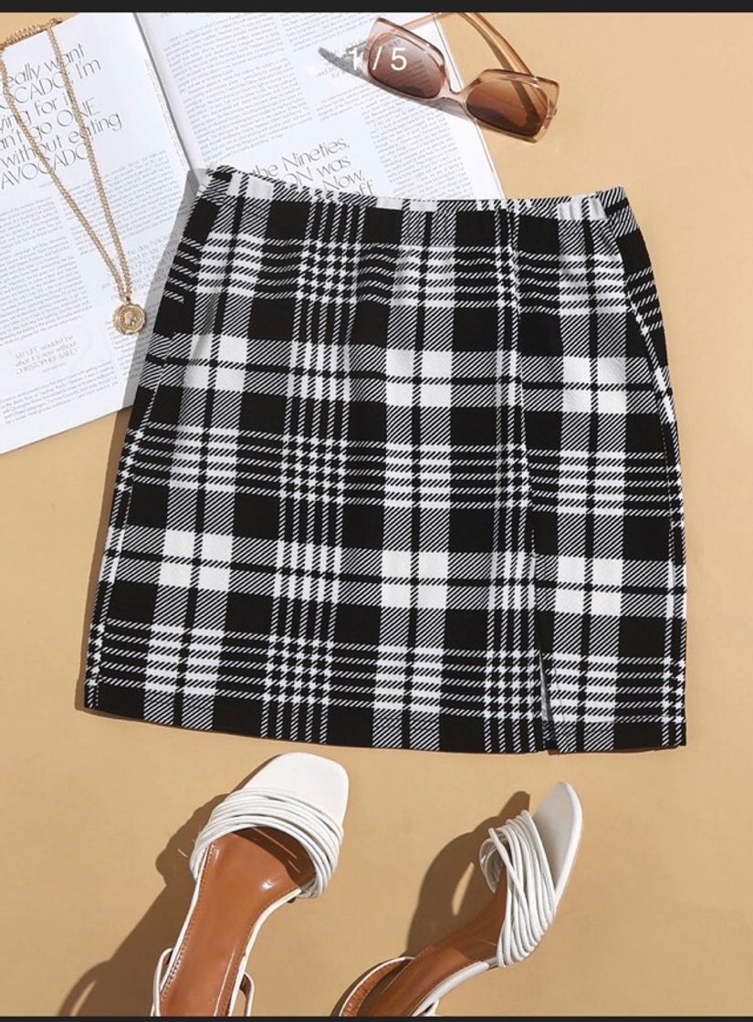 Fashion Slit Hem Plaid Skirt 