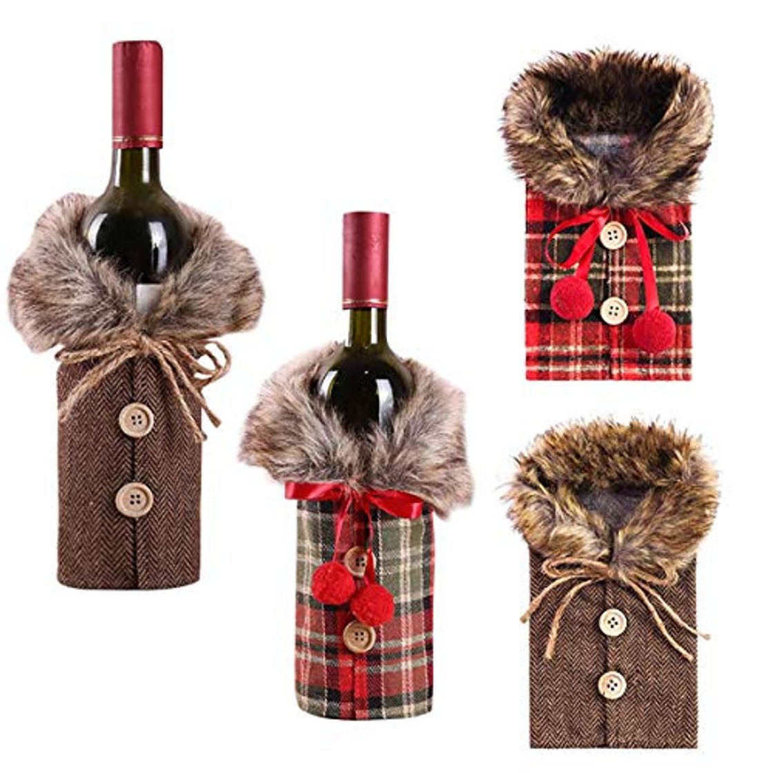 Paquete de 4 fundas para botellas de vino de Navidad