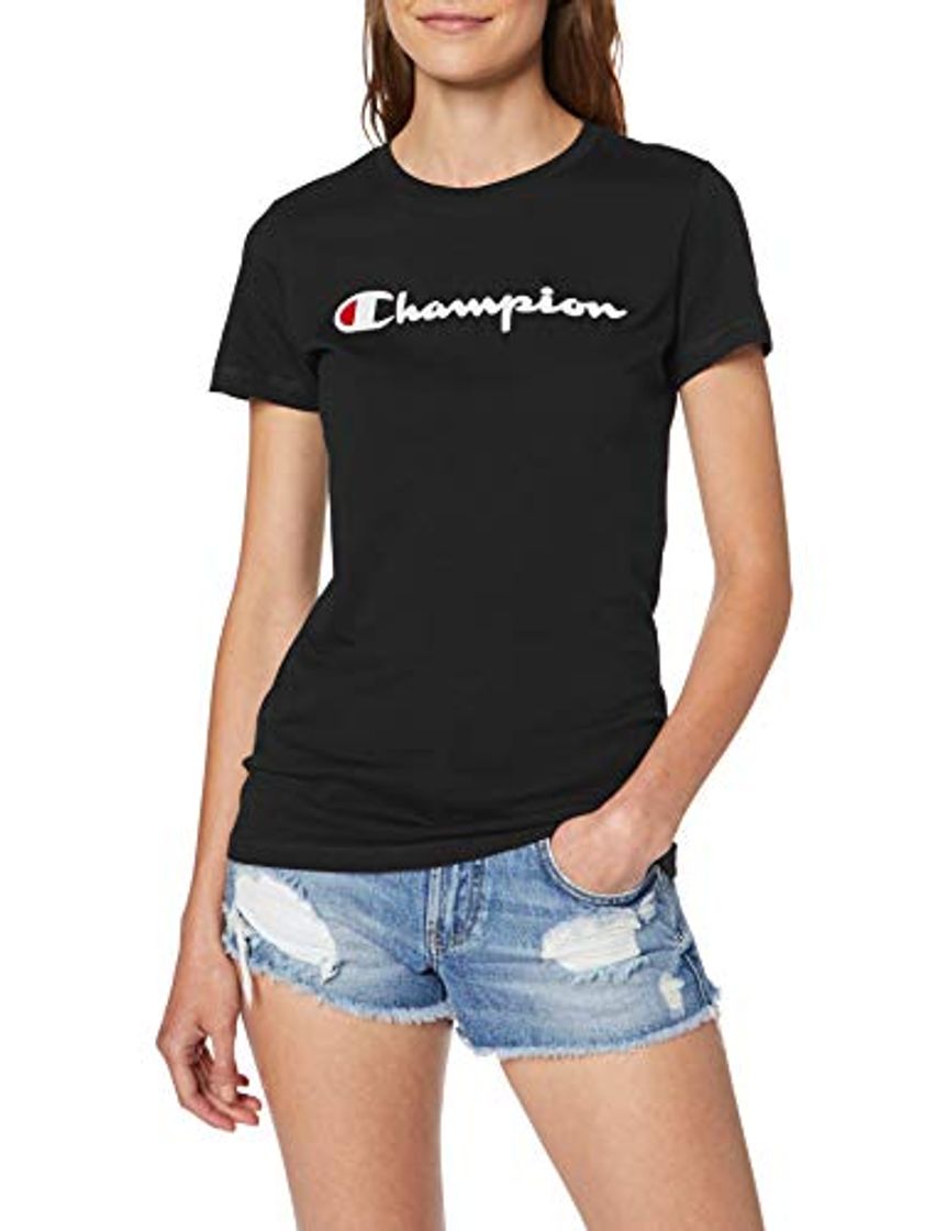 Moda Champion Classic Logo para Mujer Camiseta, Negro