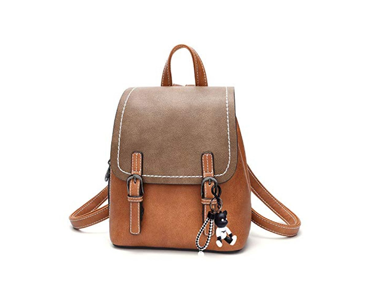 Moda DEERWORD Mujer Bolsos Mochila Vestir Antirobo Pequeña Cuero Hombro Piel de PU Casual Bandolera Marrón