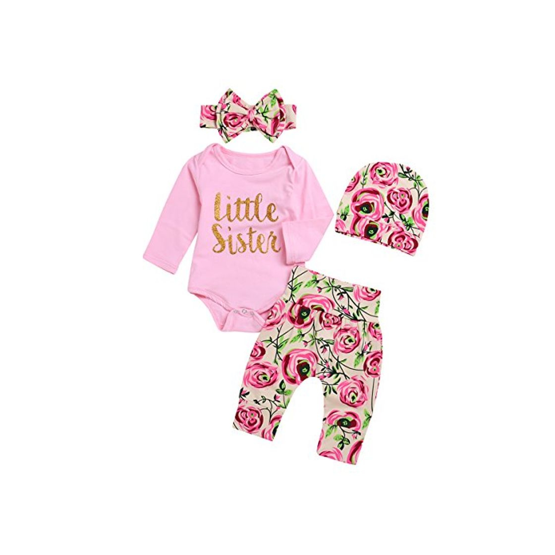 Producto Borlai 4Pcs Baby Girl Little Sister Rose Flower Outfits Mameluco