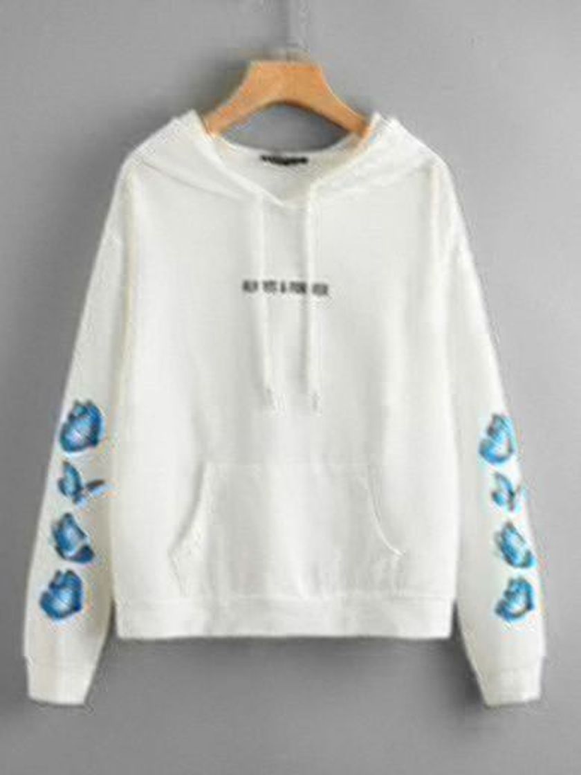 Social Casaco Suéter Moletom Branco com Borboletas e Texto — SHEIN