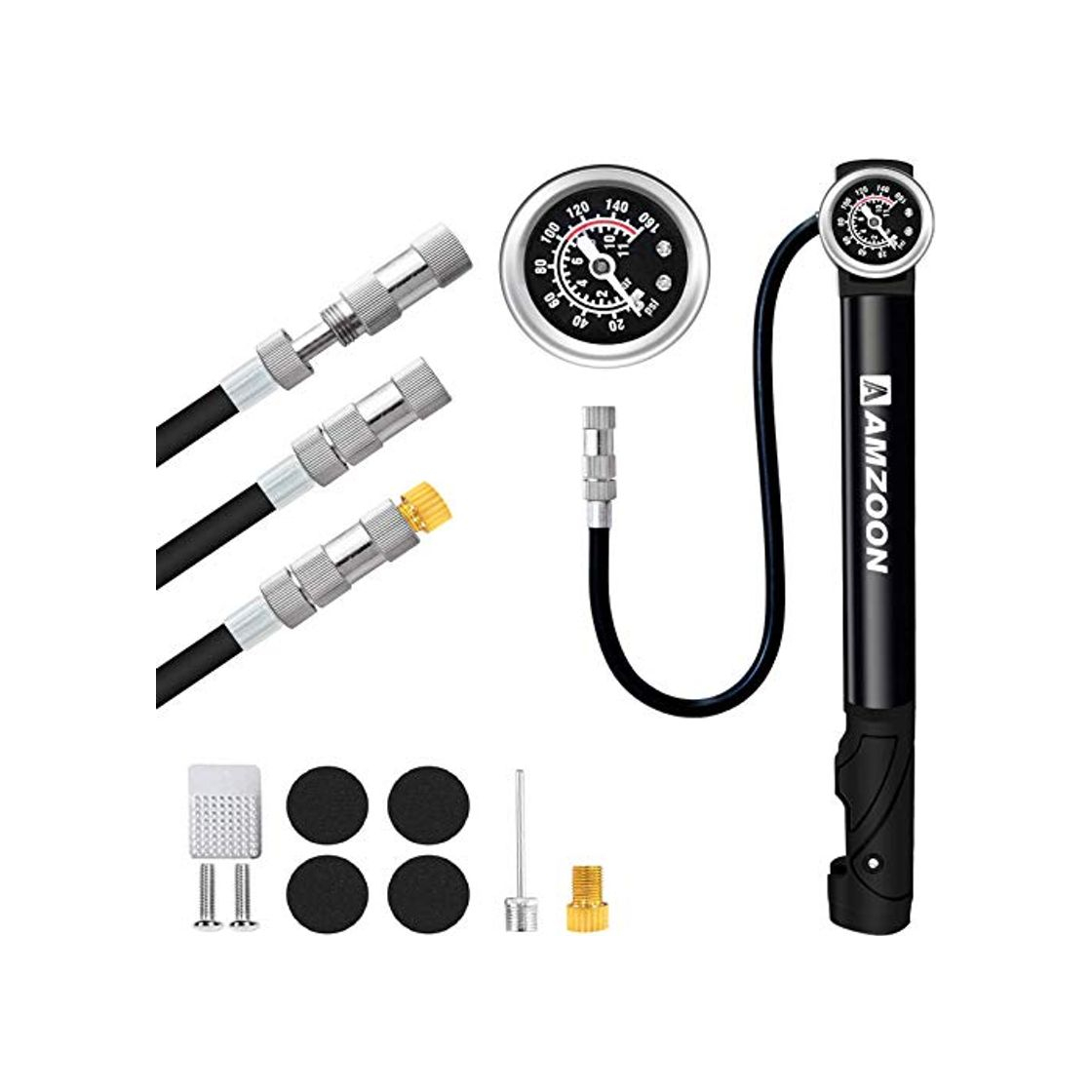 Productos AMZOON Bomba para Bicicleta Inflador Bici Con Manómetro Tubo Extensión Mini Bomba de Aire Bicicleta Adaptador Válvulas Presta y Schrader Hinchador Bici per BMX MTB Accesorios Bicicleta