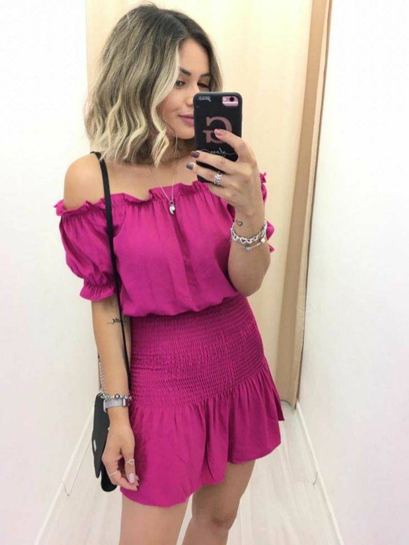 Moda Vestido pink ombro cigana 