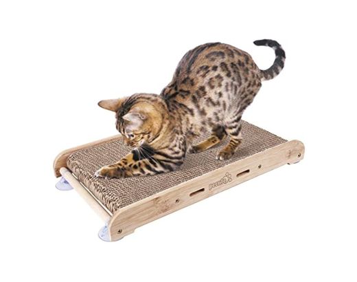 Pecute Rascador para Gatos con Catnip Alfombrillas de Cartón Soporte de Bambú
