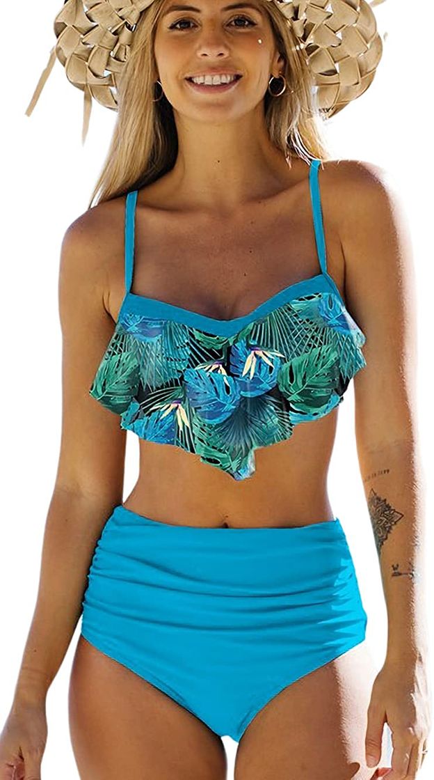 Social heekpek Bikini Mujer con Volantes Halter Top Relleno Cintura Alta Biquini Tallas
