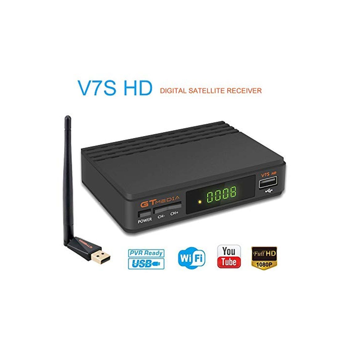 Product GT Media V7s HD DVB-S2 Decodificador de Receptor Satelital Freesat V7 HD