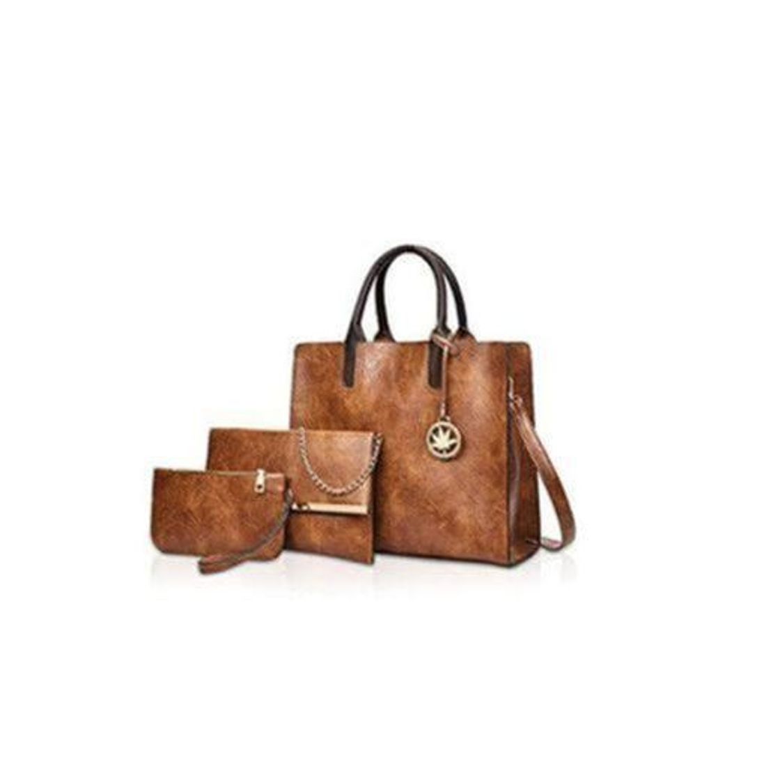 Social NICOLE&DORIS Bolsos Mujer 3 Piezas Bolso de Cuero para Damas Bolsos Totes Bolso de Bandolera Monedero marrón