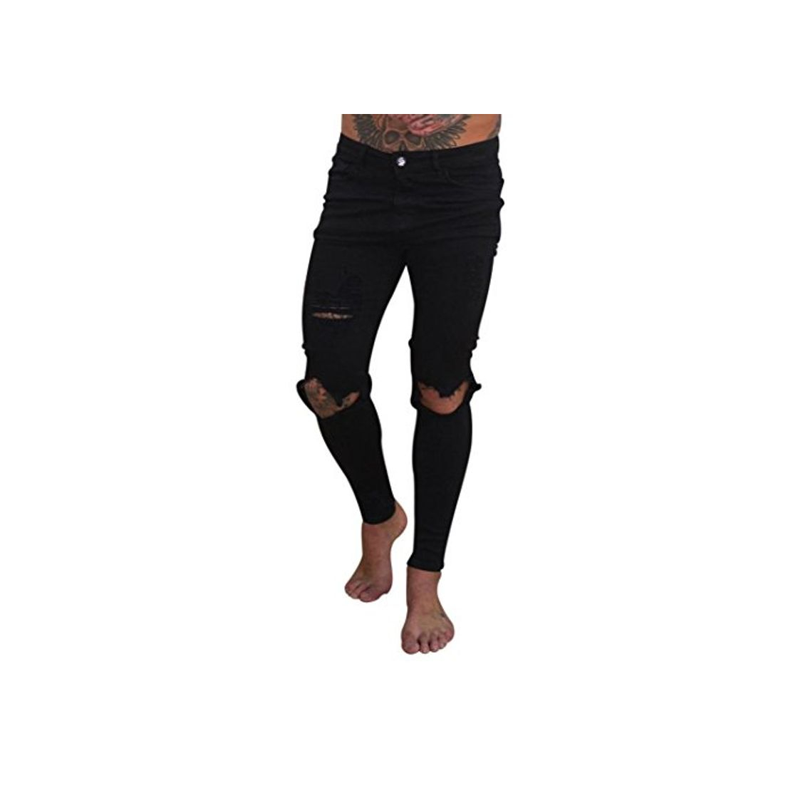 Moda LuckyGirls Pantalones Hombres Vaqueros Originales Rotos Casuales Motocicleta Pantalones Slim Agujero Elasticos